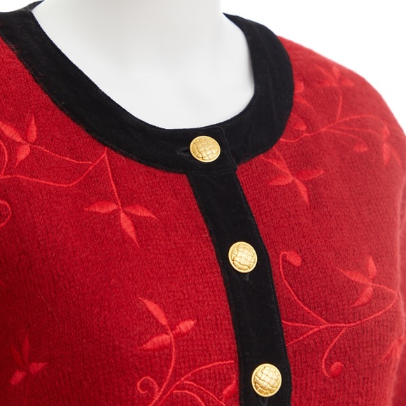 Vintage Franco Valeri embroidered red wool cardigan jacket / Medium Large - Picture 3 of 6